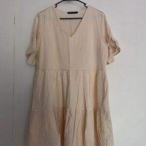 Casual Cream V-Neck Tiered Dress